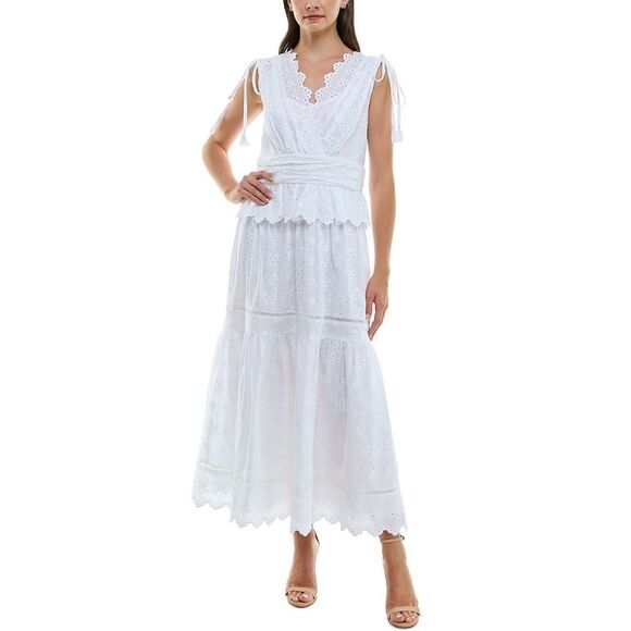 Taylor Dresses & Skirts - Taylor Womens Cotton Eyelet-Embroidered Tiered Dress 12 White - NWT